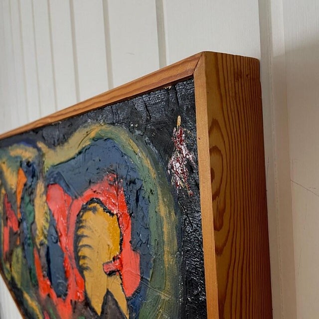 1970s Mid Century Swedish Abstract Oil Painting by B. Lidgren For Sale - Image 10 of 13