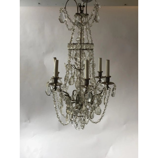 1940s French 6-Arm Crystal Chandelier For Sale In New York - Image 6 of 13