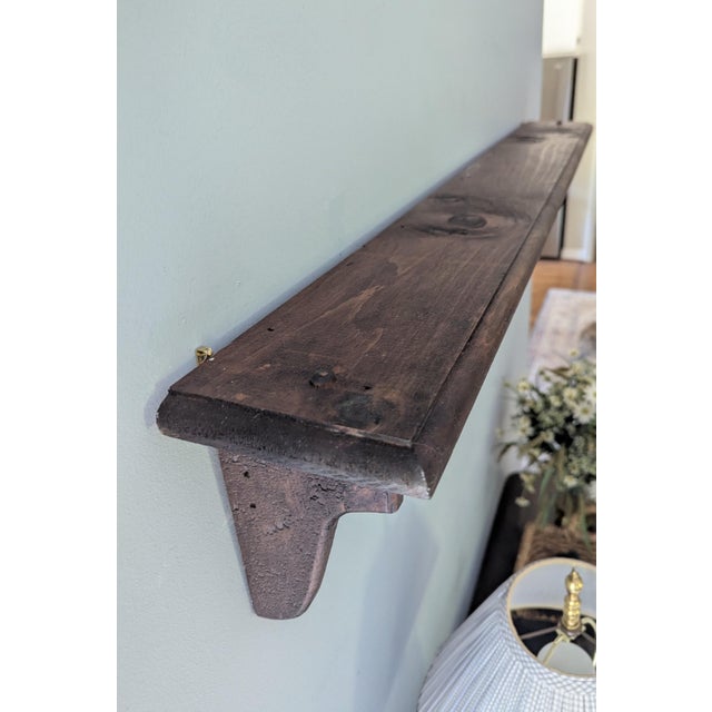 Vintage Farmhouse Cottage Wooden Wall Shelf With Peg Hooks For Sale In Charlotte - Image 6 of 11