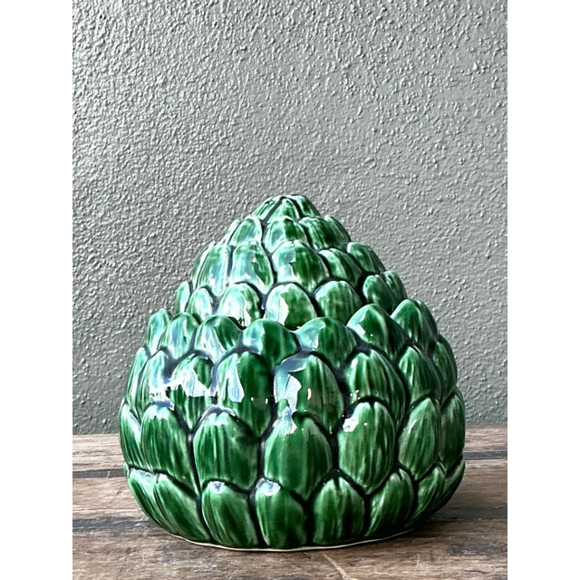 This exquisite vintage ceramic artichoke jar is a masterwork of botanical realism and mid-century charm. Hand-finished...