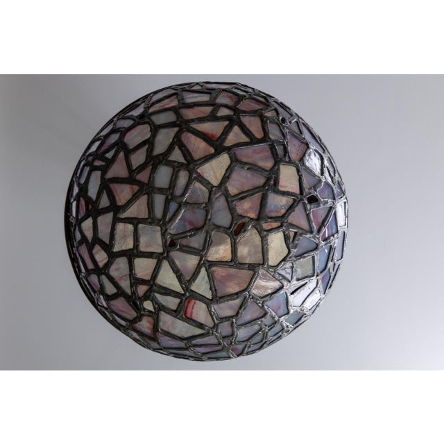 Blue Art Nouveau French Blue and Violet Stained Glass Pendant Light, 1920s For Sale - Image 8 of 18