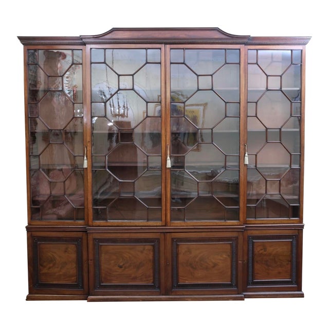 Antique Georgian Mahogany Breakfront Library Bookcase For Sale