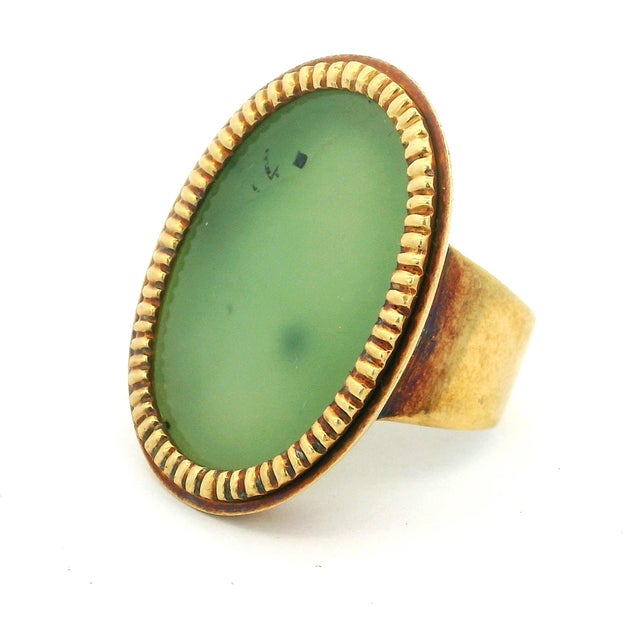 Metal Vintage Italian 18k Gold Jade Statement Ring by Corletto, Size 8 For Sale - Image 7 of 10