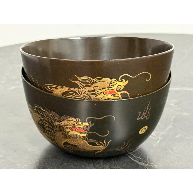 Japanese Lacquer Dragon Bowls, Pair For Sale - Image 4 of 12