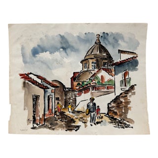 Henry Emil Salloch Original Watercolor on Paper Taxco, Mexico. 1961. For Sale