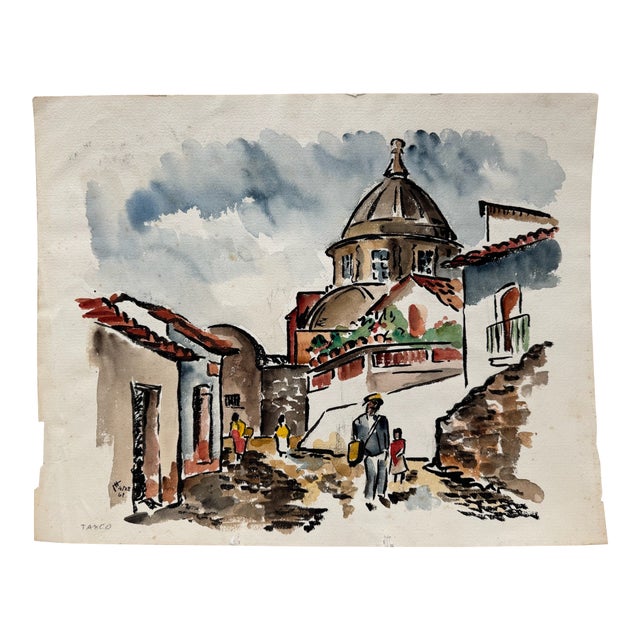 Henry Emil Salloch Original Watercolor on Paper Taxco, Mexico. 1961. For Sale