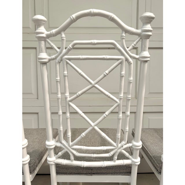 Set of 4 Restored Kessler Faux Bamboo Fretwork Chinoiserie Dining Chairs, Indoor/Outdoor For Sale - Image 14 of 17