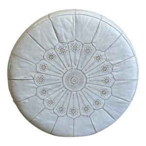 Vintage Oversized White Leather Moroccan Pouf Ottoman