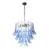 Modernist Four-Tier Hand-Blown Translucent Blue Murano Glass Feather Chandelier For Sale