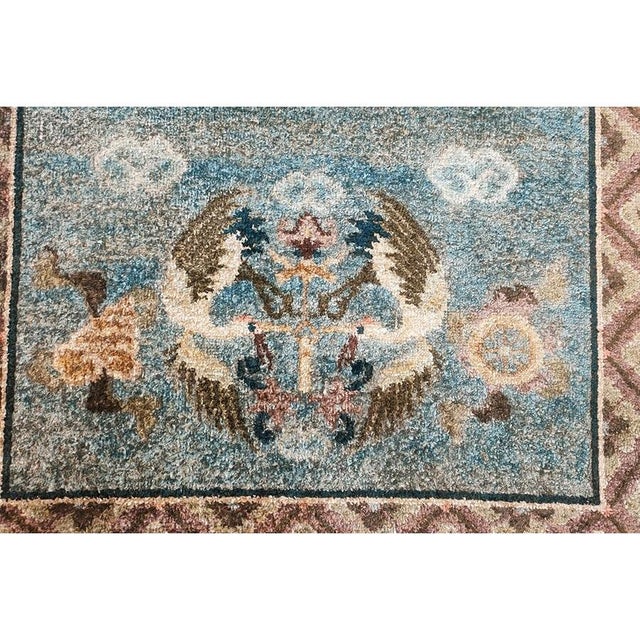 Textile 1980s Blue Modern Medallion Greek Key Vintage Chinese Handwoven Rug 3' X 5' For Sale - Image 7 of 8