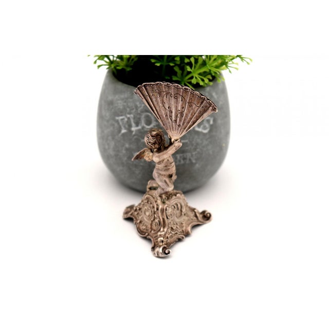Silver Toothpick Holder with Cherub and Fan For Sale - Image 3 of 6