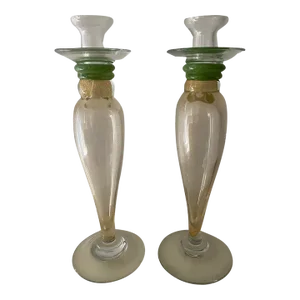 Pair of Midcentury Modern Italian Murano Art Glass Candlesticks