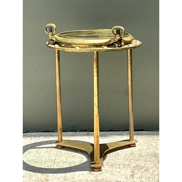 Brass Vintage Brass and Glass Porthole Accent Table For Sale - Image 8 of 12