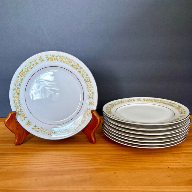 Mid-Century Modern Vintage Towne House "Spring" Bread & Butter Plates • Yellow Floral Silver Trim - Sold Individually For Sale - Image 3 of 5