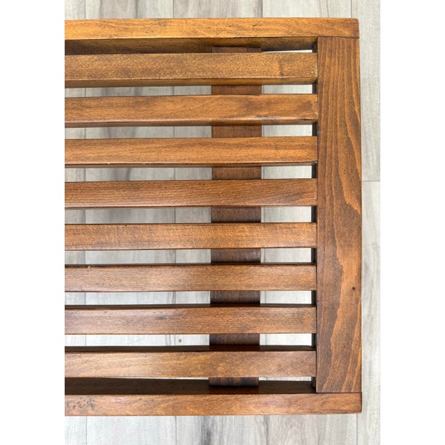 Vintage Scandinavian Modern Slatted Wood Bench Made in Yugoslavia For Sale - Image 9 of 13