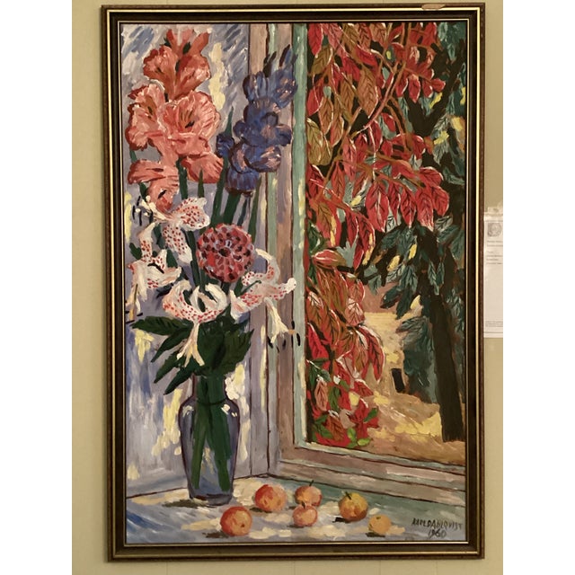 Mid 20th Century Swedish Still Life With Flowers in Vase at Window For Sale - Image 4 of 11