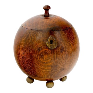1920s English Tiger Grain Oak Tobacco Jar For Sale
