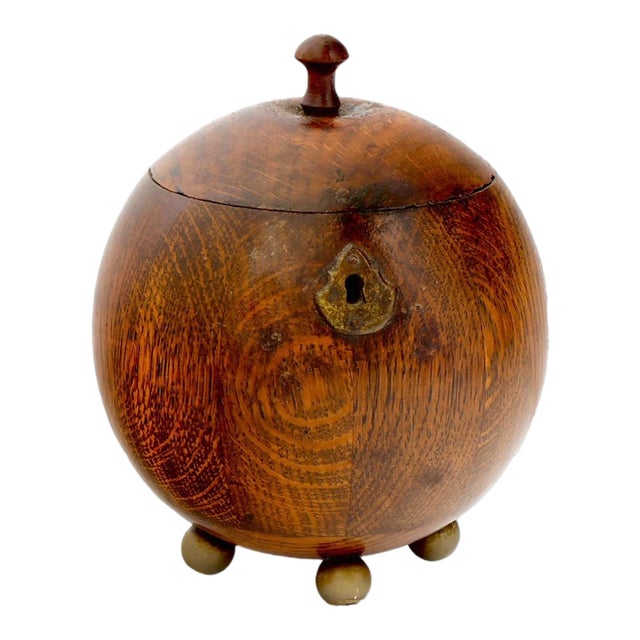 1920s English Tiger Grain Oak Tobacco Jar For Sale