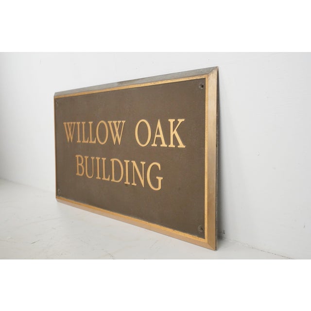 Traditional Reclaimed Willow Oak Cast Bronze Building Dedication Plaque For Sale - Image 3 of 8