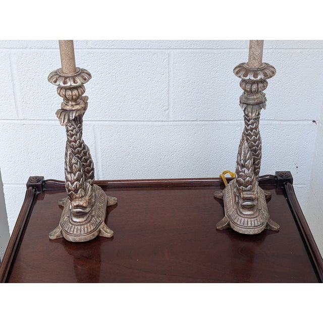 Vintage French Traditional Country Cottage Core 38" Tall Standing Table Lamps Set -a Pair For Sale - Image 10 of 12