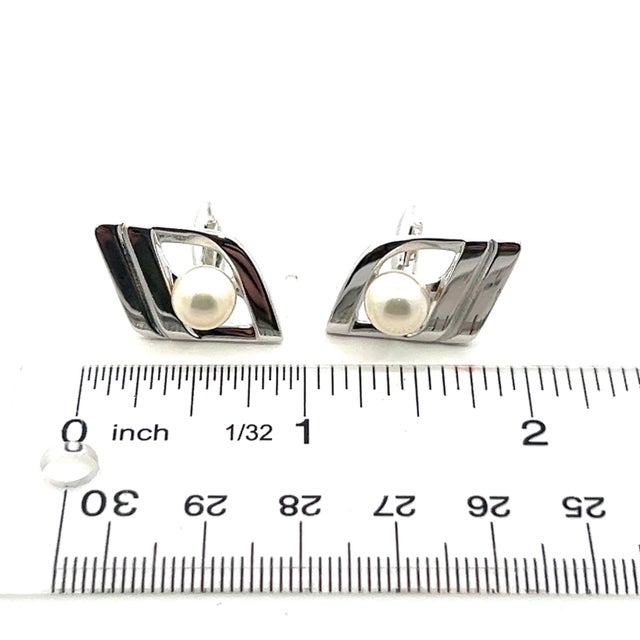White Mikimoto Estate Akoya Pearl Cufflinks Silver 7.50 mm, 2 pieces For Sale - Image 8 of 8