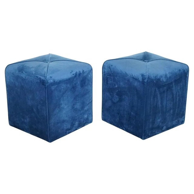 Blue Art Deco Blue Velvet Touch Fabric Blue Stools, Set of 2 For Sale - Image 8 of 8