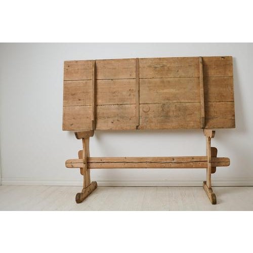 Wood Antique Swedish Rustic Trestle Dining Table in Pine, 1840 For Sale - Image 7 of 11