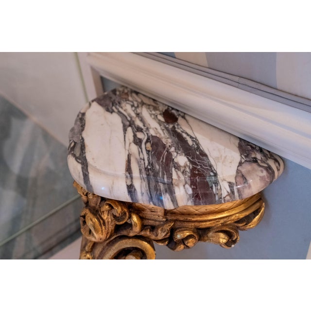 Vintage Italian Giltwood Marble Top One Leg Hall Table For Sale - Image 4 of 11