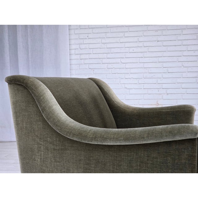 Vintage Danish Two-Seater Sofa in Green Furniture Velour and Beech Wood, 1970s For Sale - Image 9 of 18