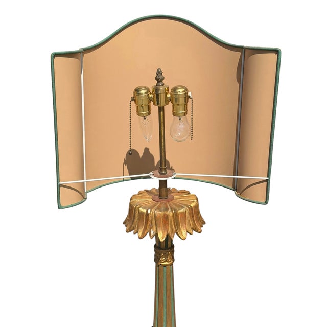 Antique Italian Giltwood Table Lamp With Custom Roman Shade For Sale - Image 4 of 4