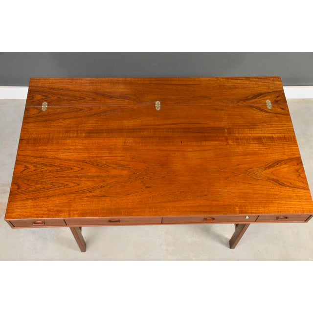1975 Refinished Peter Lovig Signed Teak Flip Top Desk For Sale - Image 9 of 10