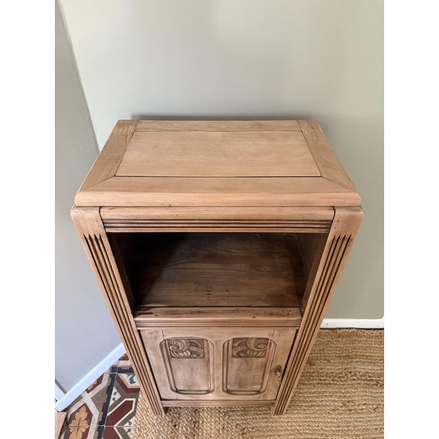 French Art Deco Carved Walnut Pedestal Cabinet, 1930s For Sale - Image 14 of 17