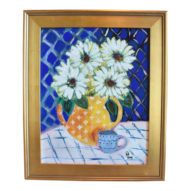 Vase of Beautiful Flowers Oil Painting by Ruth Arenz Including the Antiqued Gold Wood Frame For Sale