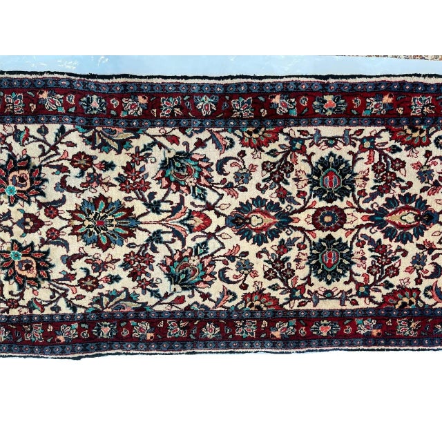 Wool pile genuine hand made vintage Persian sarouk runner-