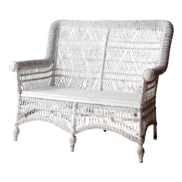 Antique Early 20th Century White Wicker Loveseat For Sale