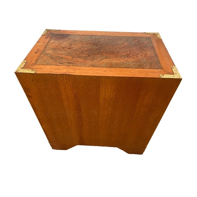 Wood Vintage Korean Elm Burl Brass Bound Bandaji Small Chest Wedding Cabinet Felt For Sale - Image 7 of 12