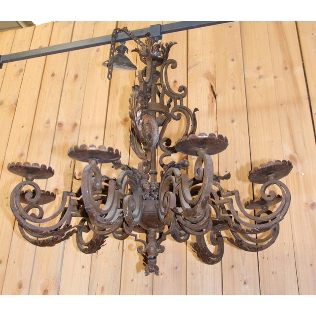 19th Century Wrought Iron Chandelier with Coat of Arms For Sale - Image 4 of 14