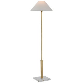 J. Randall Powers for Visual Comfort Signature Asher Floor Lamp in Hand-Rubbed Antique Brass & Crystal with Linen Shade For Sale
