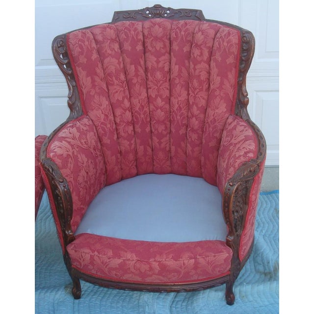 Burgundy Hand Carved Wingback Chair | Chairish