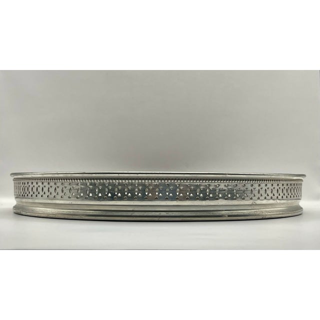 English Vintage Silver Plate Formica Round Tray For Sale - Image 3 of 5