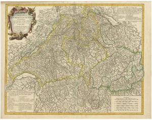 Map of the Swiss Confederation by Robert De Vaugondy, 1756