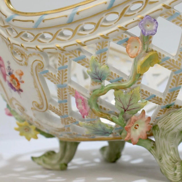 Antique KPM Royal Berlin Porcelain Flower Encrusted Reticulated Fruit Basket For Sale In Philadelphia - Image 6 of 13