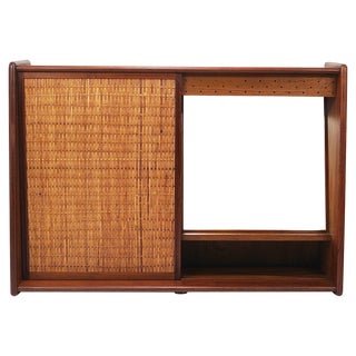 Wall Mirror & Shelf Cabinet in Teak & Cane attributed to Arne Wahl Iversen for Brenderup, Denmark, 1960s For Sale