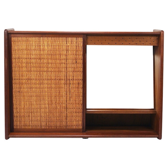 Wall Mirror & Shelf Cabinet in Teak & Cane attributed to Arne Wahl Iversen for Brenderup, Denmark, 1960s For Sale
