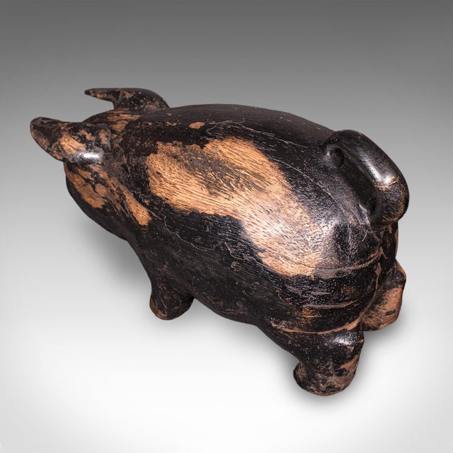 Black Vintage Carved Piglet Figure, English, Treen, Ebonised, Farmyard, Mid Century For Sale - Image 8 of 12