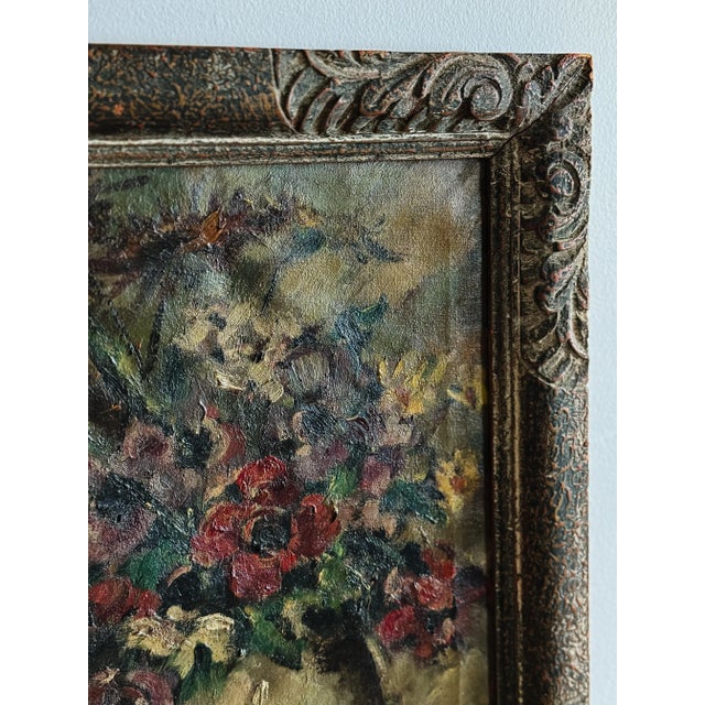 1920s Antique Belgian Oil Painting, Moody Florals (1920) For Sale - Image 5 of 5