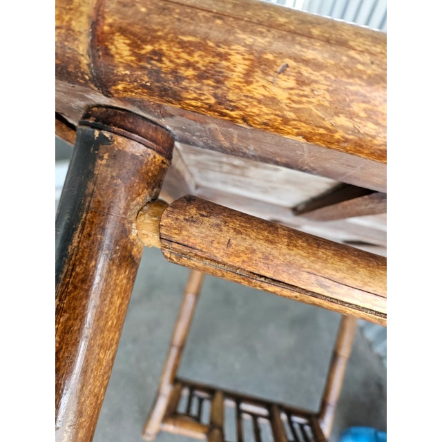 Brown 1920s Rectangular Chinese Chippendale Bamboo Table With Black Lacquer Top For Sale - Image 8 of 11