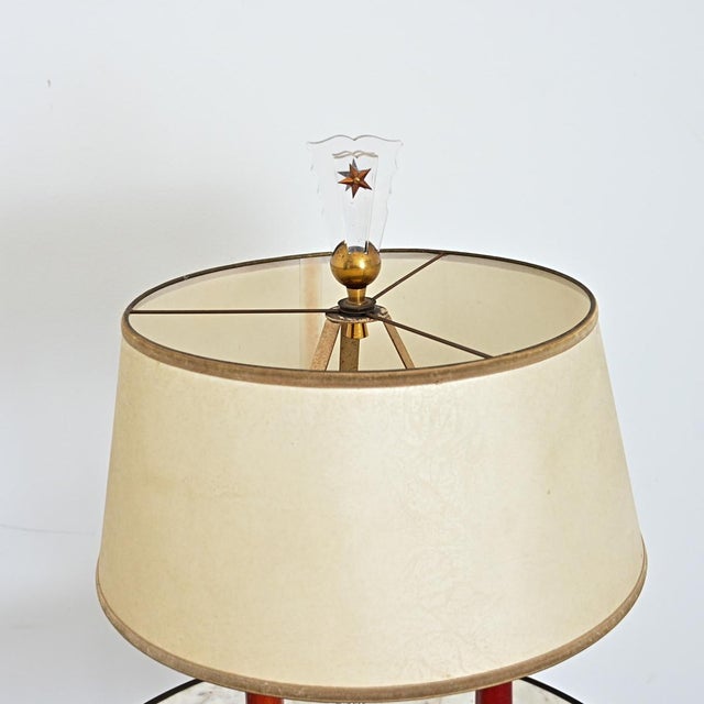 French vintage table lamp (circa 1930s) recalling earlier bouillotte lamps, this rather unusual design features a...