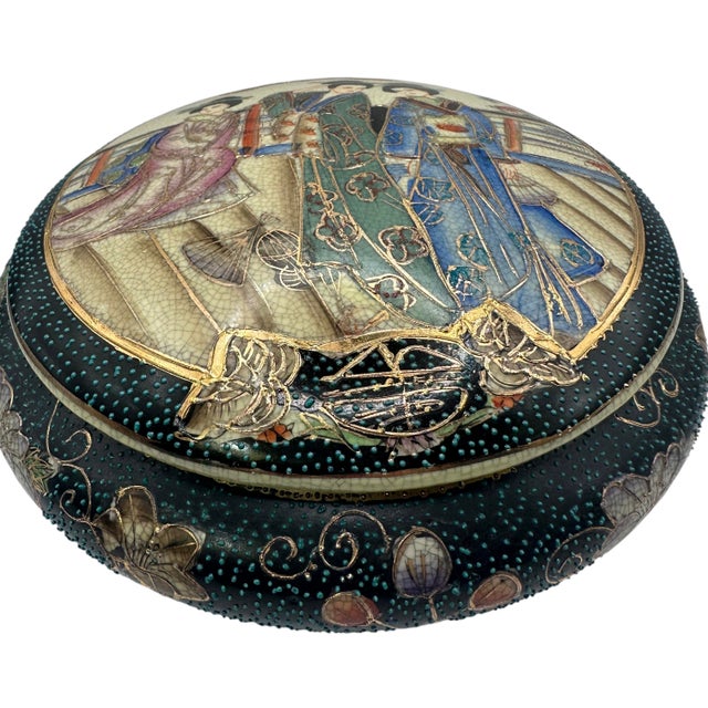 Black Vintage Royal Satsuma Large Round Lidded Dresser Dish For Sale - Image 8 of 12