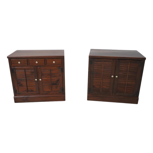 Pair of Ethan Allen Pine Old Tavern Cabinets For Sale